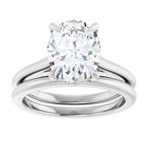 14K Gold Oval Cut Solitaire Diamond Engagement Ring with Hidden Halo & Matching Band Set